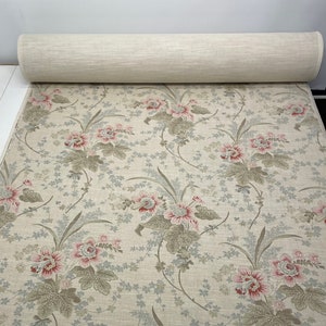 Ballard Designs LAURA FLORAL PARCHMENT Green Blush Vine Drapierung Vorhänge Polster Kissen Handwerk Bettwäsche Designerstoff Schüttgut 135 cm breit