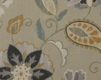 Ballard Designs LUCIA LINEN Cream Dijon Yellow Jacobean Floral Linen Drapery Curtains Upholstery Pillow Craft Bedding Fabric By Yard 54"Wide