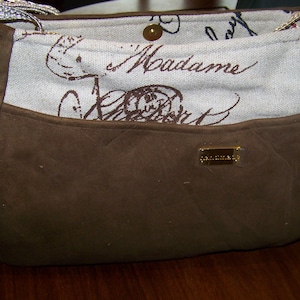 Crossbody Over the Shoulder Brown Suede Cloth with front accented, Unique crossbody adjustable strap.  1 of a Kind - MADE IN USA