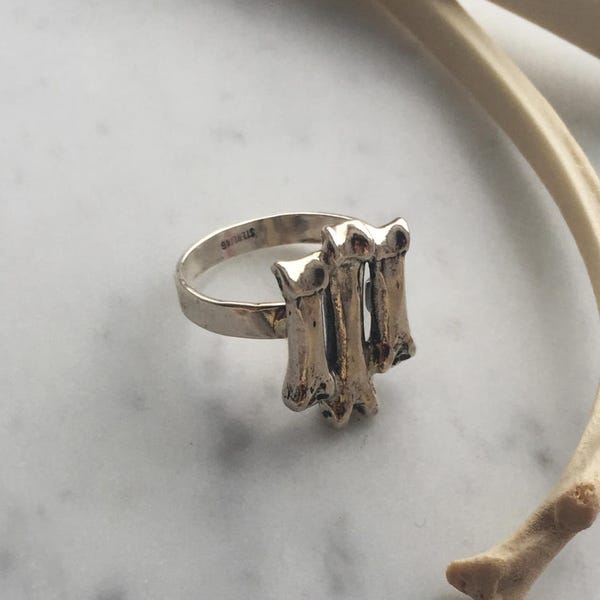 Bone Jewelry,  silver rings, Triple short and long fox bone  ring sterling silver