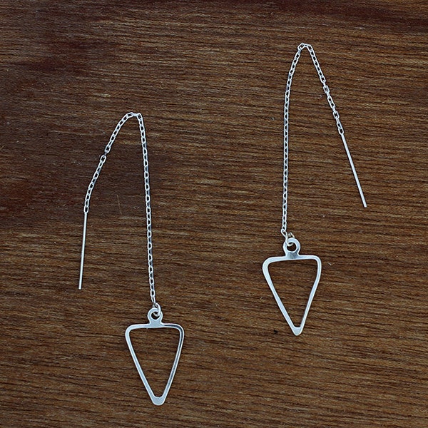 Triangle threader earrings, triangle earrings, sterling silver elegant, geometric, delicate silver earrings, everyday