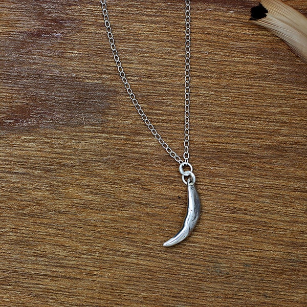 Fox fang sterling silver chain necklace, fang pendant, fox necklace, bone jewelry