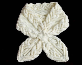 Milky White Cables Scarf (Keyhole/Ascot/Pull-Through/Vintage/Stay On) Scarf Knitting Pattern