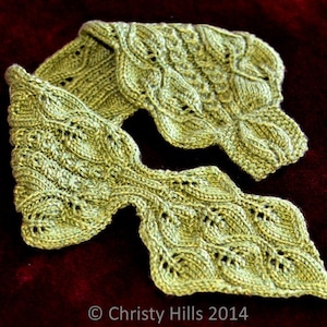 Leaves and Mock Cables Scarf Keyhole/Ascot/Pull-Through/Vintage/Stay On Scarf Knitting Pattern image 4