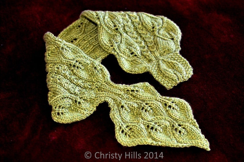 Leaves and Mock Cables Scarf Keyhole/Ascot/Pull-Through/Vintage/Stay On Scarf Knitting Pattern image 4