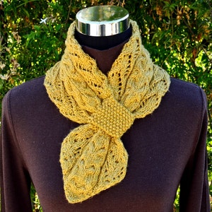 Lace and Cables Scarf (Keyhole/Ascot/Pull-Through/Vintage/Stay On) Scarf Knitting Pattern
