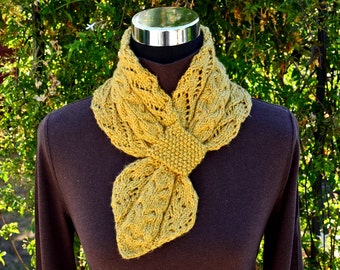 Lace and Cables Scarf (Keyhole/Ascot/Pull-Through/Vintage/Stay On) Scarf Knitting Pattern