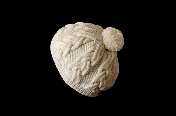 Milky White Cables Hat Knitting Pattern: Cable Stitch Knit Hat (PDF Download)