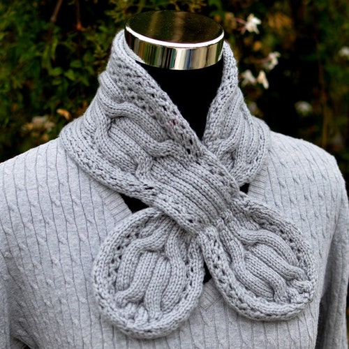 Keyhole Scarf With Cables Knitting Pattern Pull Through Neck Etsy