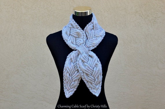 Charming Cable Scarf Keyhole Ascot Pull Through Vintage Stay On Scarf Knitting Pattern - 