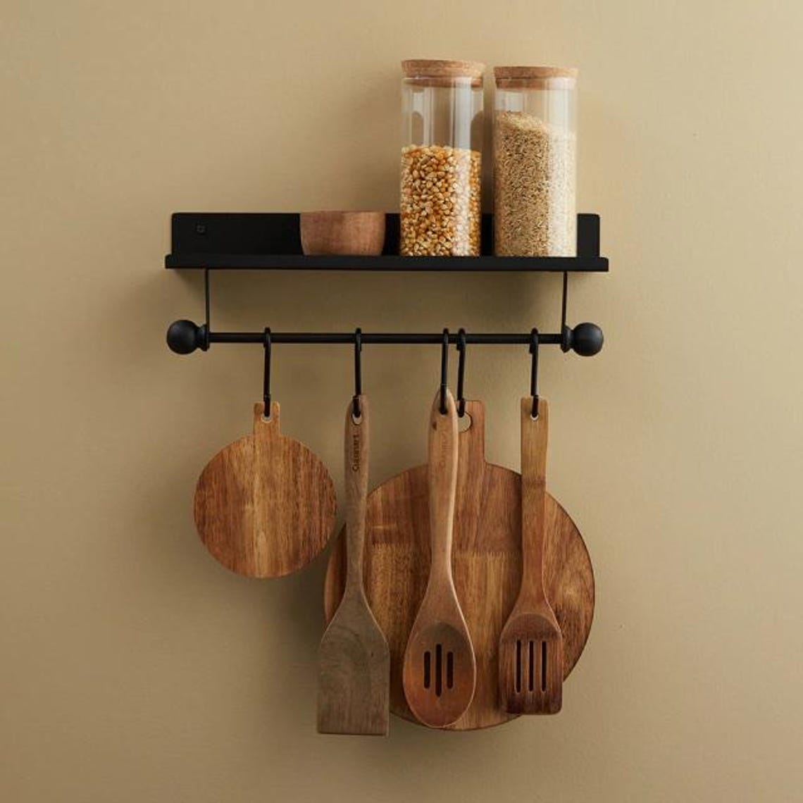 Spice Rack Hook Wall Mounted Spice Rack With Hanging Utensil Holder Hooks Mug Holder ...