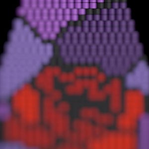 May include: A triangular beaded tapestry featuring a central red rose motif surrounded by various shades of purple and black geometric shapes. The design is composed of small, uniform square beads arranged in a grid pattern to form the floral image.