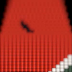 May include: A watermelon slice design, rendered in a pixelated style. The red fruit is detailed with black seeds, white rind, and green outer skin. The artwork is set against a black background.