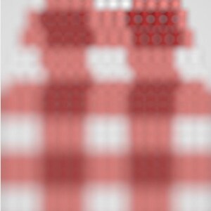 May include: An abstract image showing a red and white chequered pattern that transforms into a stacked, pyramid shape. The design has a blurred effect, emphasizing the colour and pattern.
