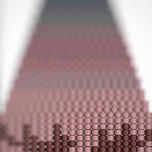 May include: Abstract digital artwork showing a gradient of square shapes. The colour palette transitions from dark brown at the base to lighter shades of pink and grey at the top, creating a visual pyramid.