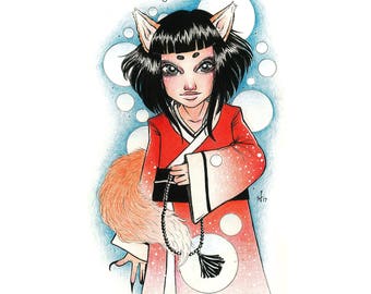 Fox Fire Kitsune - Archival Giclée Art Print - Various Sizes