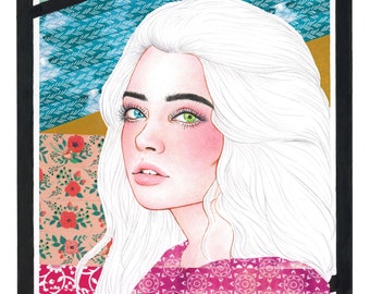 Multicolor Washi Collage Portrait - Original Color Illustration - Mixed Media