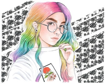 Pastel Brite Rainbow Hair - Archival Giclée Art Print - Various Sizes