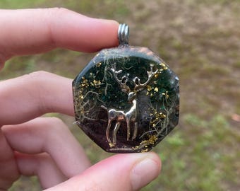 Deer. Orgone Pendant Necklace. Made w Elite Shungite, Lodestone, 25ct Gold and Tensor Ring. Powerful. EMF Protection. 5G Protection