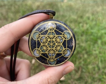 Metatrons Cube. Orgone Pendant Necklace. Made w Elite Shungite, Selenite & Blue Goldstone. Powerful. EMF Protection. 5G Protection.