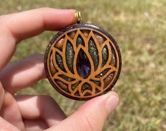 Lotus Orgone Pendant Necklace. Made w Elite Shungite, Red Tigers Eye. Powerful. EMF Protection. 5G Protection. TENSOR RING