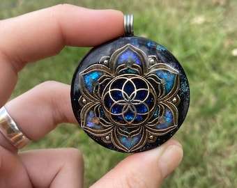 Seed of Life. Orgone Pendant Necklace. Made w Elite Shungite, Purpurite & Tensor Ring. Powerful. 5G Protection.