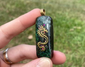 Dragon. Orgone Pendant Necklace. Made w Elite Shungite, Selenite, Tensor Ring & Green Aventurine . Powerful. EMF Protection.