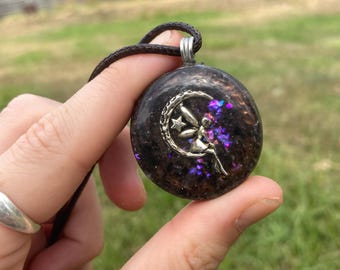 Fairy Orgonite Pendant: Shungite, Amethyst, Tensor Ring EMF Protection