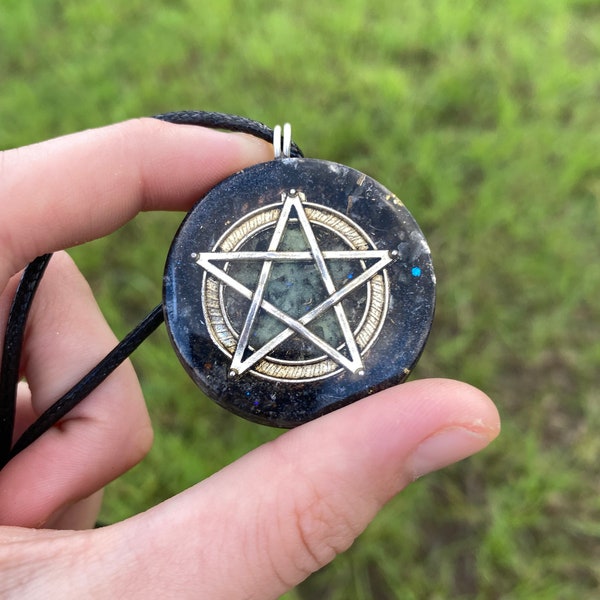 Pentagram. Orgone Pendant Necklace. Rainbow Obsidian. EMF Protection. 5G Protection. Tensor Ring. Elite Shungite. Glow in the dark!