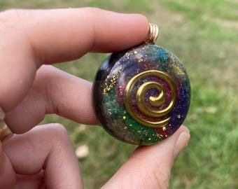 Spiral. Pendant Necklace. Made w Elite Shungite and Amethyst. Tensor Ring. Powerful. EMF Protection.24ct Gold, 5G Protection.