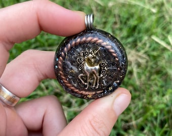 Unicorn Orgonite Pendant: Elite Shungite, Selenite, 24ct Gold