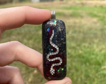 Snake. Pendant Necklace. Made w Elite Shungite. Almandine Garnet. Smokey Quartz. Tensor Ring. EMF Protection. 5G Protection.