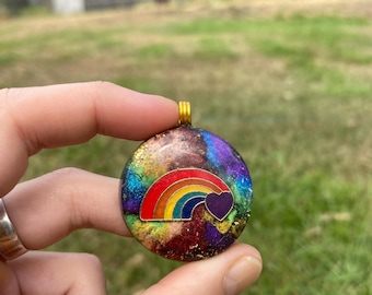 Love Rainbow. Orgone Pendant Necklace. Made w Elite Shungite, Lodestone, 25ct Gold and Tensor Ring. Powerful. EMF Protection. 5G Protection