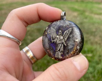 Archangel. Orgone Pendant Necklace. Made w white Moonstone, Elite Shungite, 24ct Gold & Tensor Ring. Powerful. 5G Protection.