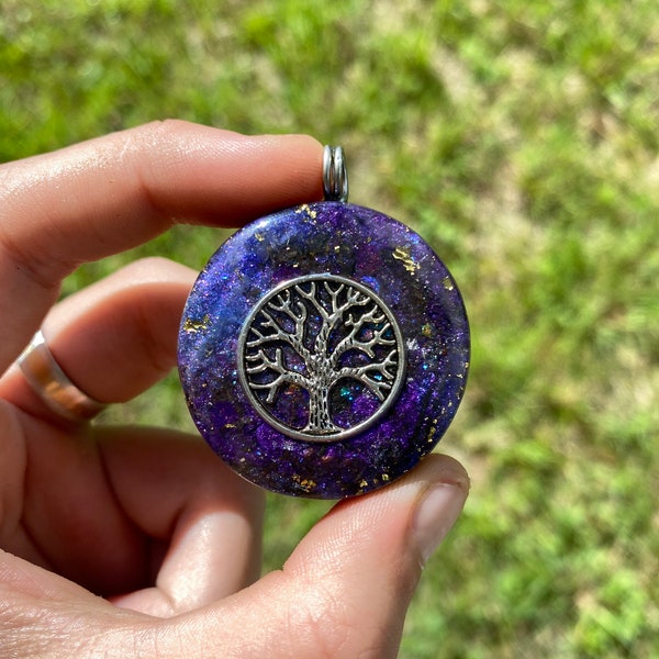 Tree Of Life. Pendant Necklace. Made w Elite Shungite, 24ct Gold and Black Kyanite. Powerful. EMF Protection. 5G Protection. Tensor Ring.