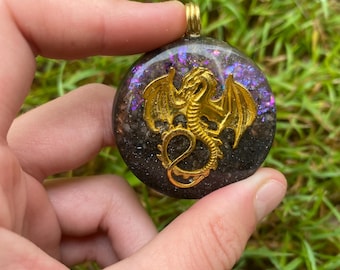 Dragon. Orgone Pendant Necklace. Made w Elite Shungite, Sunstone. Powerful EMF Protection.