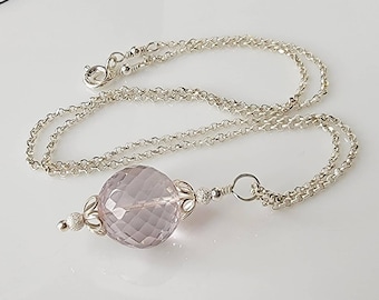 Wedding Day - Pink Amethyst Gemstone with Sterling Silver chain