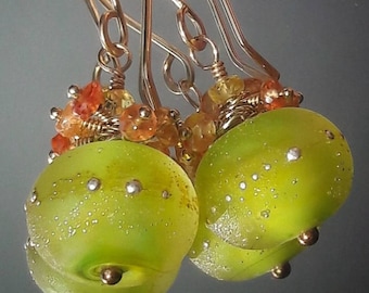 Earrings / Glass Lampwork Beads / Songea Saphhire / 14K Gold Fill / Gemstone Earrings / For Her / Gift For Her / Boho Luxe / Bohemian