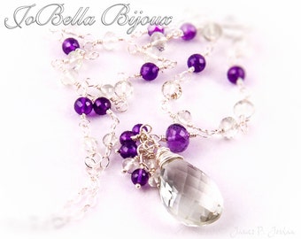 Luxe Green Amethyst Pendant Necklace With Handmade Purple and Green Amethyst Sterling Silver Chain