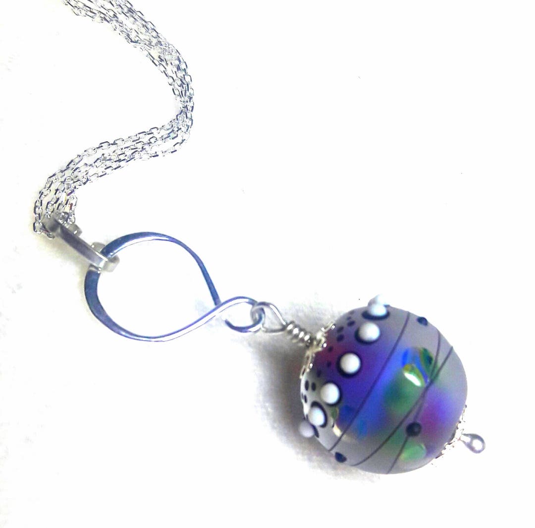 Collier perle verre craquelé effet fumé - acier inoxydable