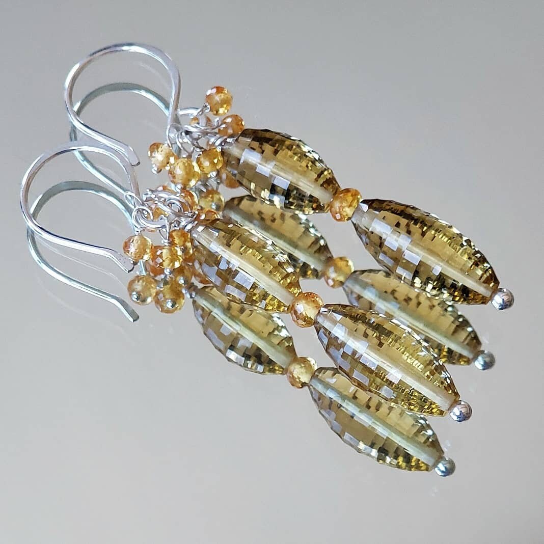 Earrings/honey Quartz/mandarin Garnet/sterling Silver