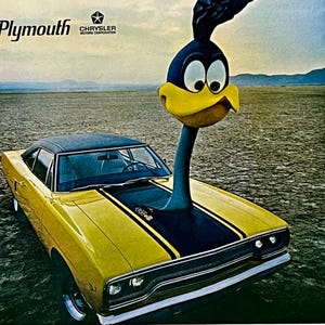 1969 Plymouth Road Runner 2 door hardtop…with the iconic Warner Brothers Road Runner. An awesome original advertisement from 1969!!