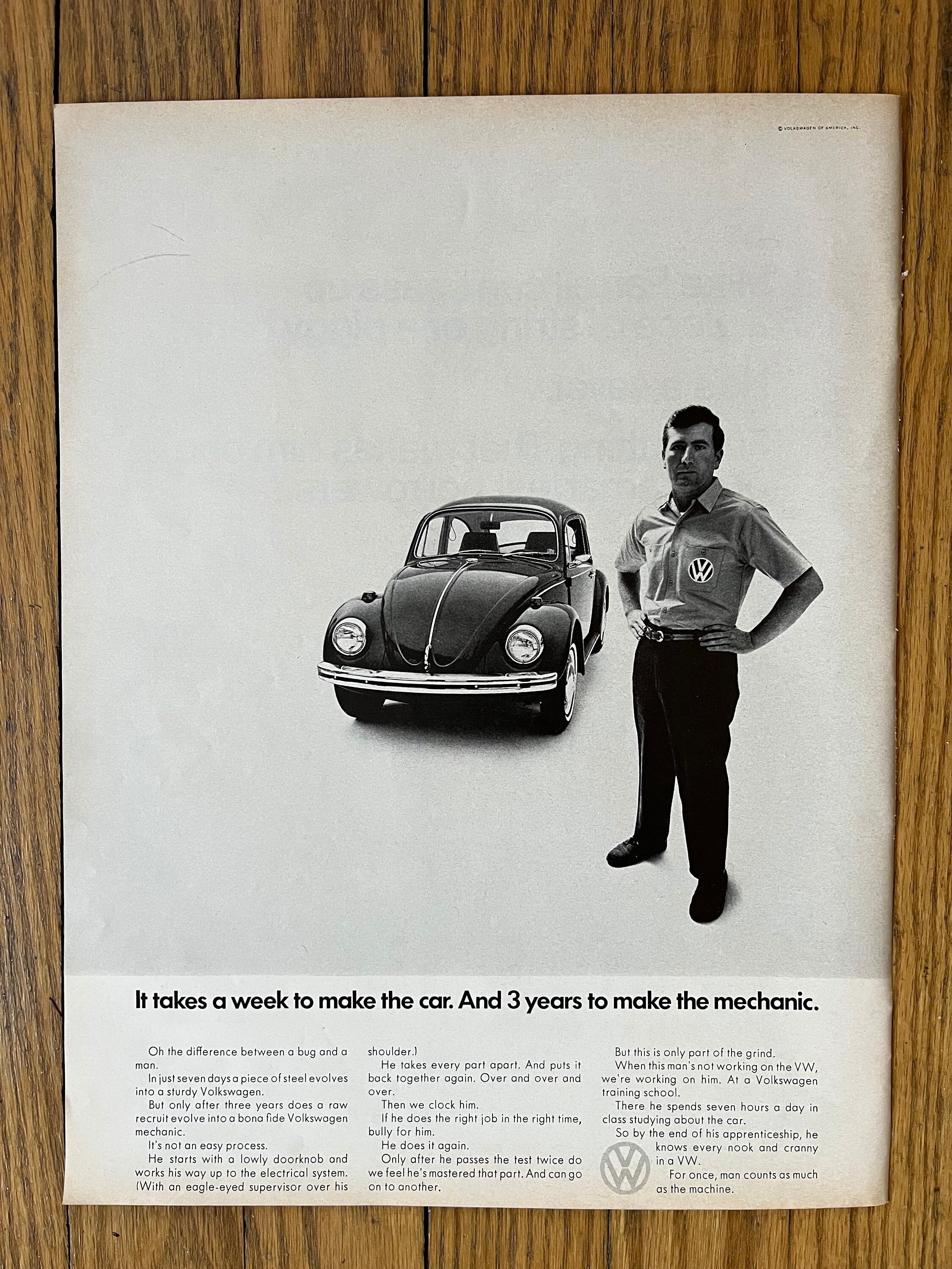 1968 Volkswagen Original Advertisement, It Takes a Week to Make a VW and 3  Years to Make the Mechanic Great Look as Always With Volkswagen 