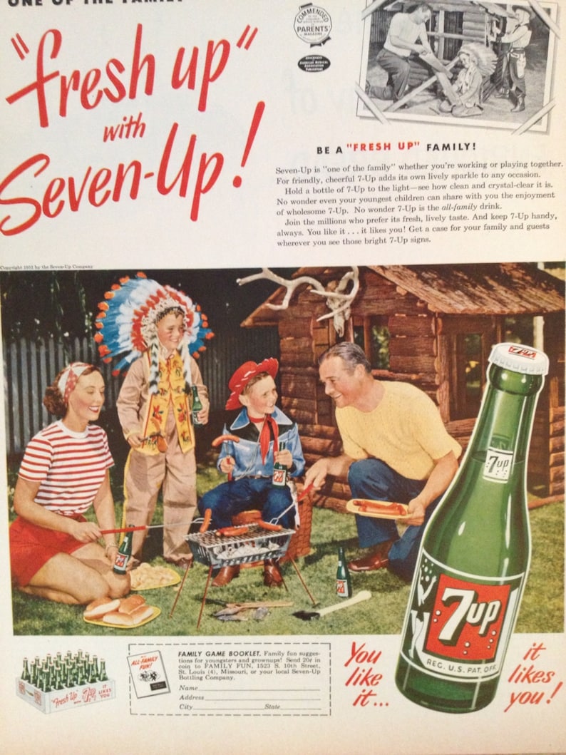 Vintage 7Up Ad Paper Ephemera taken from a 1951 Ladies ...