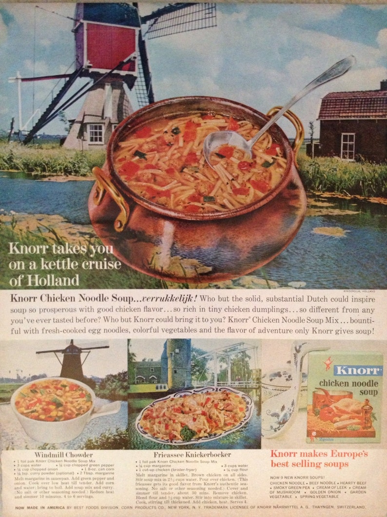 Vintage Knorr Chicken Noodle Soup Ad Paper Ephemera Taken From A 1963 Mccalls Magazine