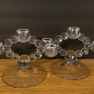 Vintage Pair of 3 Candle Candelabras in Imperial Glass Candlewick Pattern