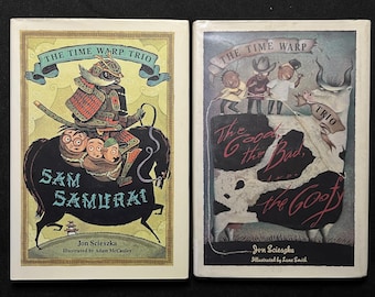 2 Book Bundle of HC with DJ, The Time Warp Trio, by Jon Scieszka, Illust by Lane Smith and Adam McCauley, 1992-2001, Penguin Books