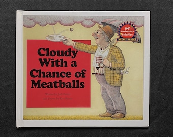 Nuvoloso con una possibilità di polpette, di Judi Barrett, Illust di Ron Barrett, 1979, 2002 Copertina rigida, Atheneum, Weekly Reader Book Club