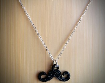 Mustache Necklace - Black handlebar moustache on silver plated chain