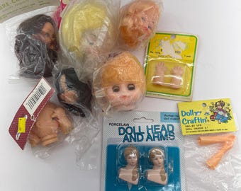 Lot of vintage Doll heads, arms and parts for doll making